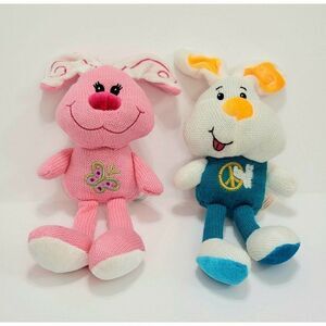 2 Dan Dee EASTER BUNNY SOCK RABBITS  Coll. Choice Blue Pink Knit Plush 10"